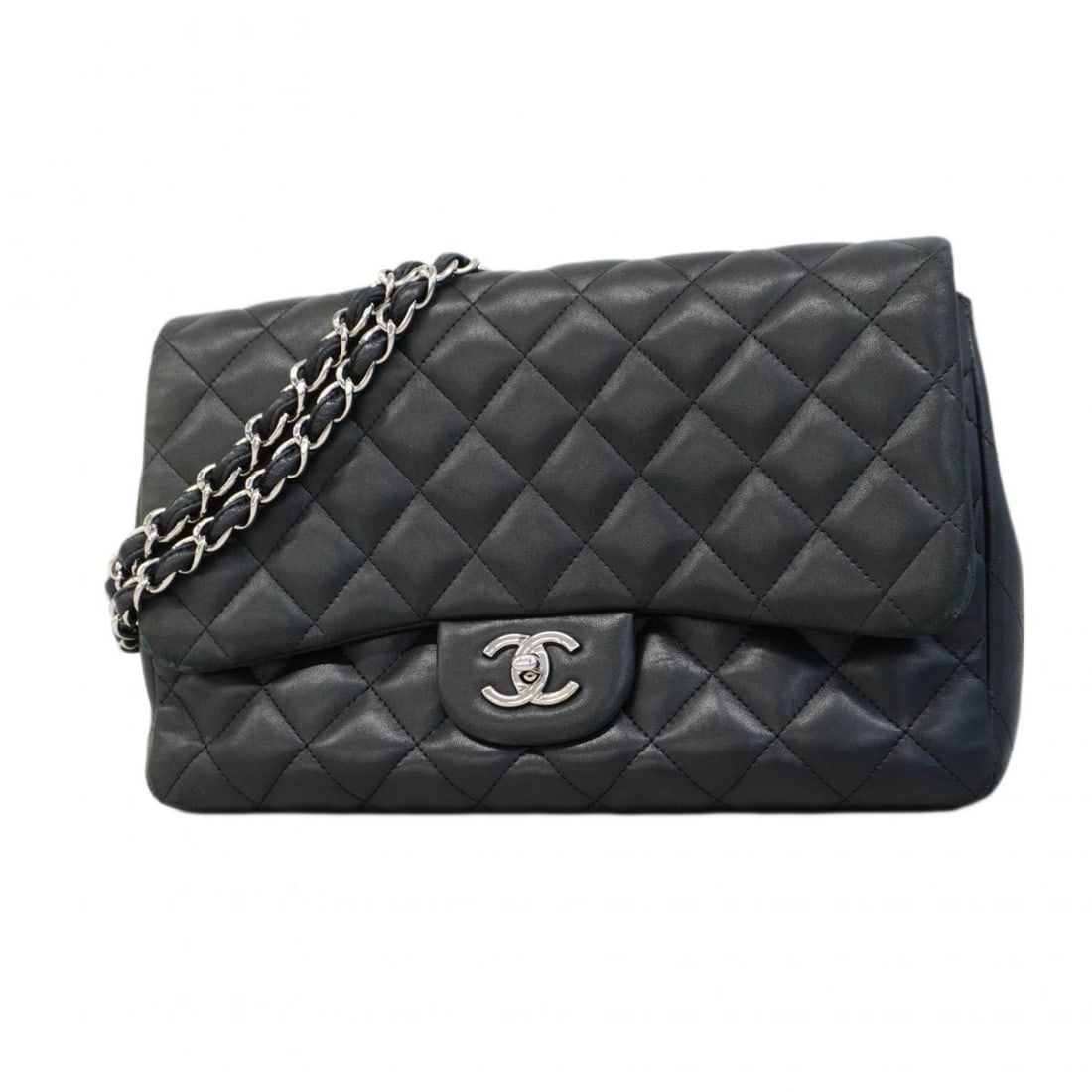 Chanel Shoulder Bag, Large Matelassé, Double Chain, Lambskin, Black, Women's: --- Catalog ---Category: SizeSize (HxWxD): 19.5cm x 30cm x 8.5cm / 7.67'' x 11.81'' x 3.34''Category: DesignType: Shoulder bagColor: BlackGender: WomenMaterial: Leather Hardware Color: SilverLeather/F