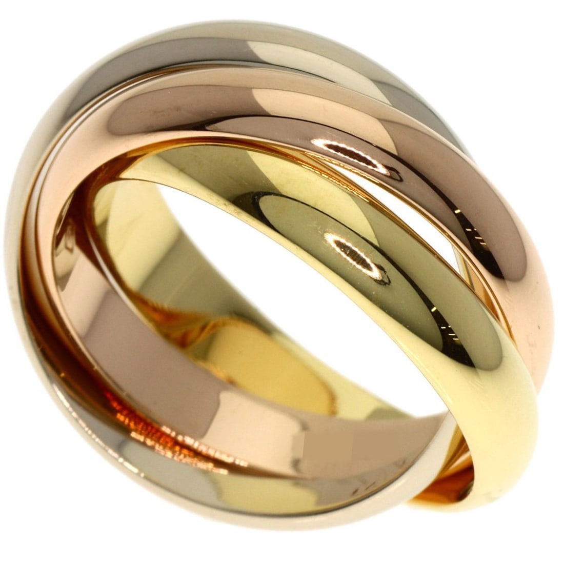 Cartier Trinity MM #52 Ring, 18K Yellow Gold/18KPG/18KWG, Women's: --- Catalog ---Category: SizeWidth: 3.8mm / 0.15''Weight: 10.9g / 0.38oz.JP Size: 12US Size: 6.5Category: DesignType: Band ringGender: WomenMaterial: Pink gold (18K), White gold (18K), Yellow gold (18