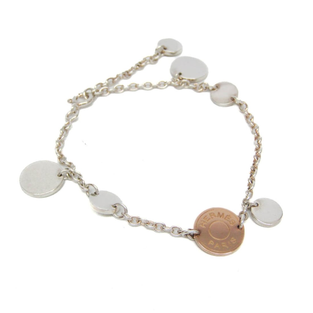Hermes Confetti Serie Pink Gold (18K),Silver 925 Charm Bracelet Silver,Pink Gold: --- Catalog ---Category: SizeSize: STLength: 15.5cm / 6.1''Weight: 8.1g / 0.28oz.Total Length: 19cm / 7.48''Category: DesignType: Charm braceletColor: Pink gold, SilverStone: No StoneStyle: FashionGen