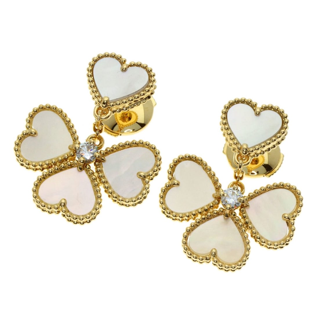 Van Cleef & Arpels Sweet Alhambra Euillage Diamond Earrings in 18K Yellow Gold for Women. (1 of 6)