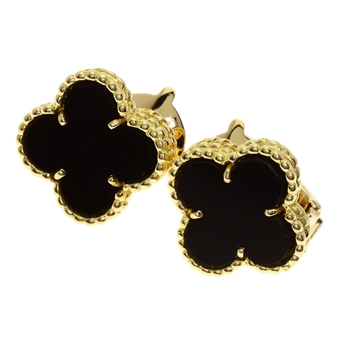 Van Cleef & Arpels Vintage Alhambra Onyx Earrings in 18K Yellow Gold for Women.: --- Catalog ---Category: SizeWeight: 7.6g / 0.26oz.Size (HxWxD): 14.70mm x 14.70mm x 4.00mm / 0.58'' x 0.58'' x 0.16''Category: DesignType: Stud earringsStone: OnyxGender: WomenSeason: VintageMaterial