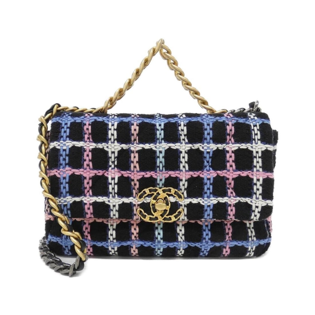 Chanel 19 line AS1160 shoulder bag: --- Catalog ---Category: SizeSize (HxWxD): 17cm x 26cm x 8cm / 6.69'' x 10.23'' x 3.14''Category: DesignType: Shoulder bagColor: Black, Blue, Pink, WhiteGender: WomenMaterial: Tweed Hardware Color: Go