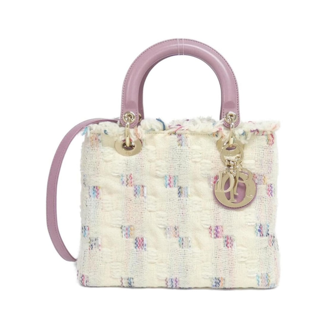 Christian Dior Lady M05500TBA Handbag: --- Catalog ---Category: SizeSize (HxWxD): 20cm x 25cm x 12cm / 7.87'' x 9.84'' x 4.72''Category: DesignType: HandbagColor: Pink, WhiteGender: WomenMaterial: Tweed , Leather Hardware Color: GoldCatego