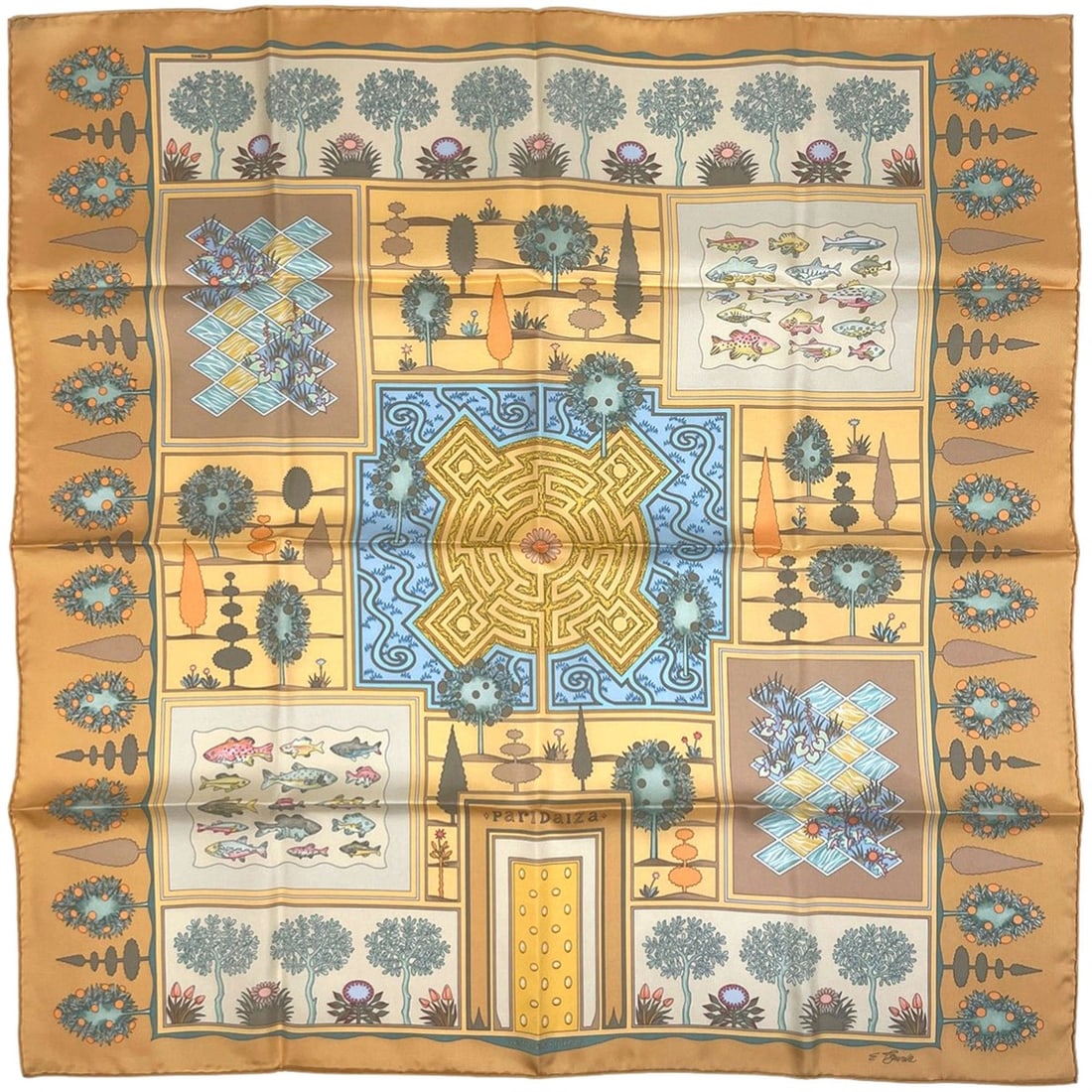 Hermes Hermès Carré 90 Paridaiza Paradise Scarf, Silk, Yellow, Multicolor, Women's: --- Catalog ---Category: SizeSize (LxW): 88.5cm x 89cm / 34.84'' x 35.03''Category: DesignType: ScarfColor: Multi-color, YellowGender: WomenMaterial: Silk Category: GeneralBrand: Hermes--- Item List -