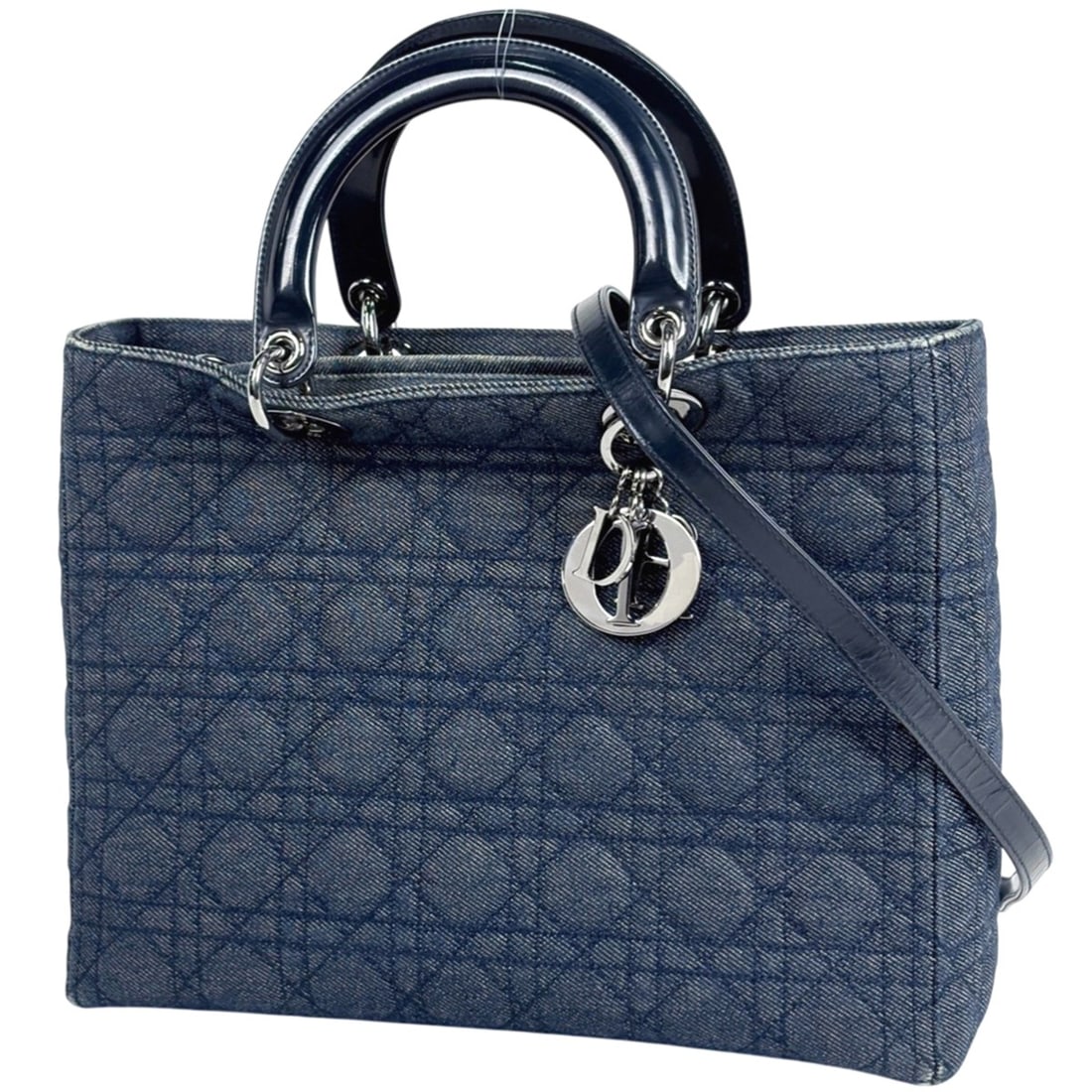 Christian Dior Lady 2-Way Shoulder Bag Cannage Handbag Denim Blue Women's: --- Catalog ---Category: SizeSize (HxWxD): 24cm x 31cm x 11cm / 9.44'' x 12.2'' x 4.33''Category: DesignType: Handbag, Shoulder bagColor: BlueGender: WomenMaterial: Denim , Leather Category: GeneralBr