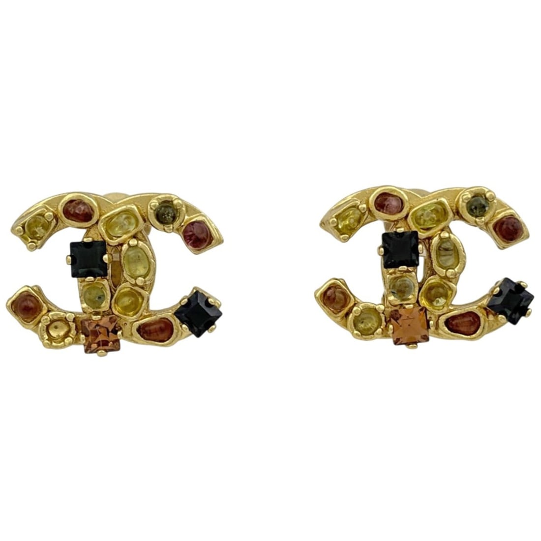 CHANEL Coco Mark Color Stone Earrings, GP Gold, Multicolor, Women's: --- Catalog ---Category: SizeSize (HxWxD): 17.00mm x 25.00mm / 0.67'' x 0.98''Category: DesignType: Clip earringsColor: Gold, Multi-colorStone: Color stoneFinish: Gold platedGender: WomenCategory: Gen