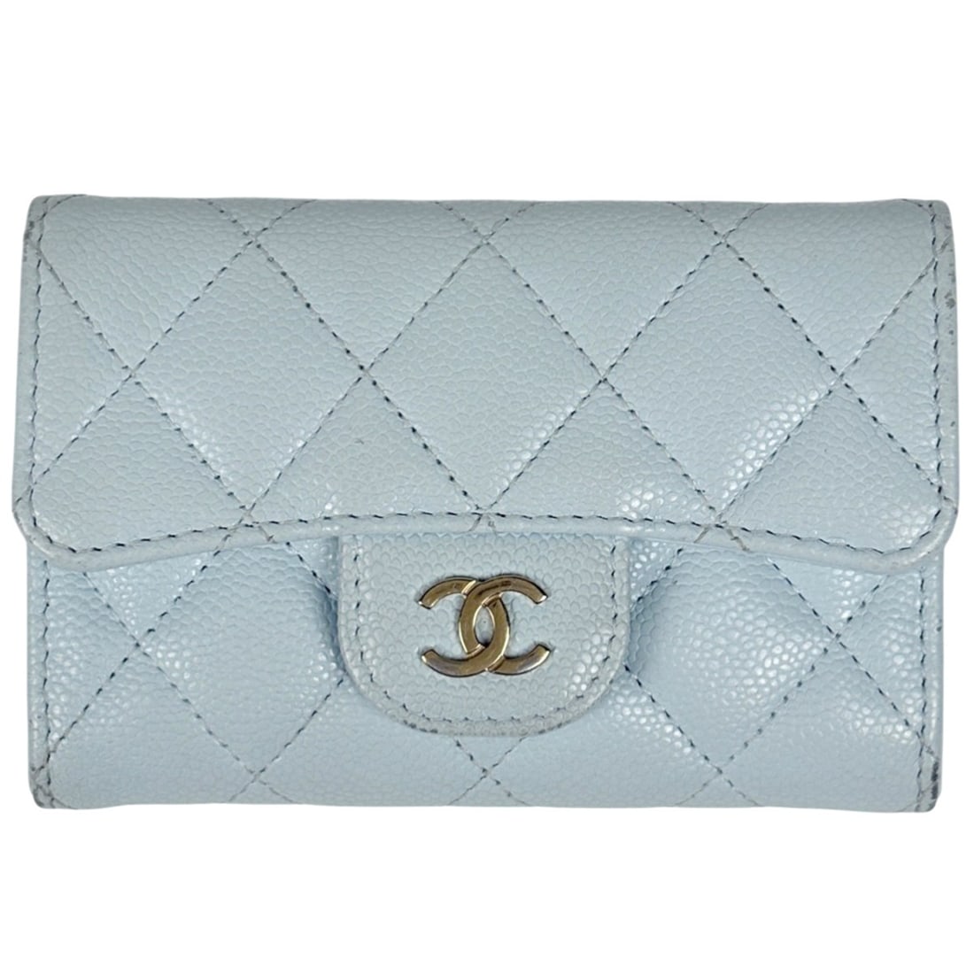 CHANEL Coco Mark Business Card Case, Holder, Wallet/Coin Caviar Leather, Light Blue, Women's: --- Catalog ---Category: DesignType: Card caseColor: Light blueGender: WomenMaterial: Grained Calfskin Category: GeneralBrand: ChanelCategory: Physical PropertiesSize (HxWxD): 7.5cm x 11cm x 1.5cm / 2