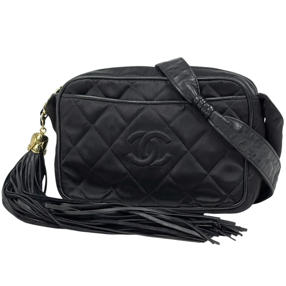 CHANEL Coco Mark Fringe Shoulder Bag, Tassel Matelasse Fabric Black, Women's: --- Catalog ---Category: SizeStrap Drop: 48cm / 18.89''Size (HxWxD): 12cm x 17.5cm x 6.5cm / 4.72'' x 6.88'' x 2.55''Category: DesignType: Shoulder bagColor: BlackGender: WomenMaterial: Fabric , Leath