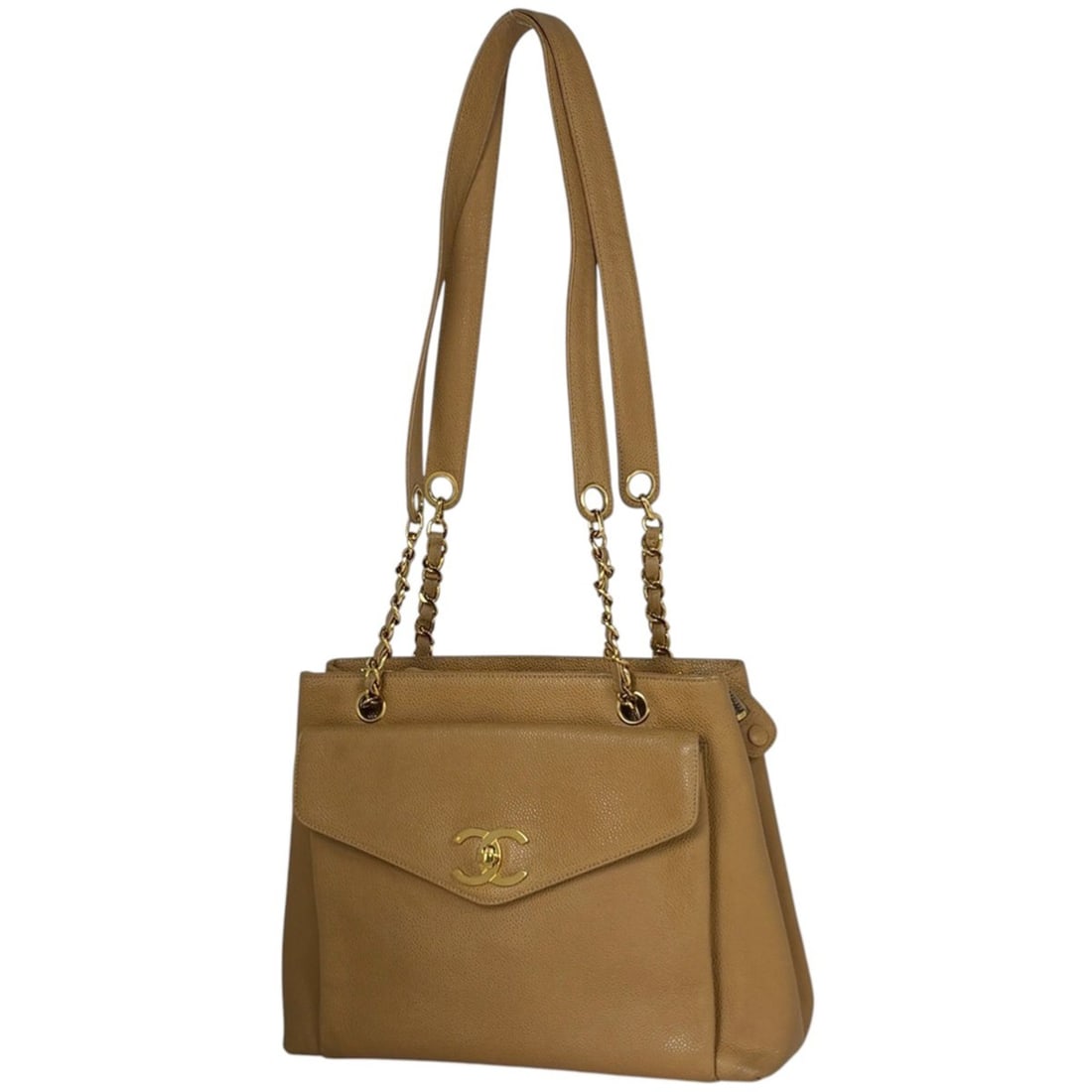 Chanel Coco Mark Chain Tote Bag Shoulder Caviar Skin Beige Women's: --- Catalog ---Category: SizeSize (HxWxD): 23cm x 30.5cm x 9cm / 9.05'' x 12'' x 3.54''Category: DesignType: Shoulder bag, Tote bagColor: BeigeGender: WomenMaterial: Grained Calfskin Category: General