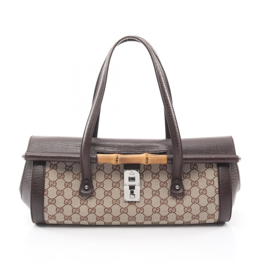 Gucci Bamboo GG Canvas Handbag, Leather, Women's, Beige/Brown, 111715 (1 of 12)