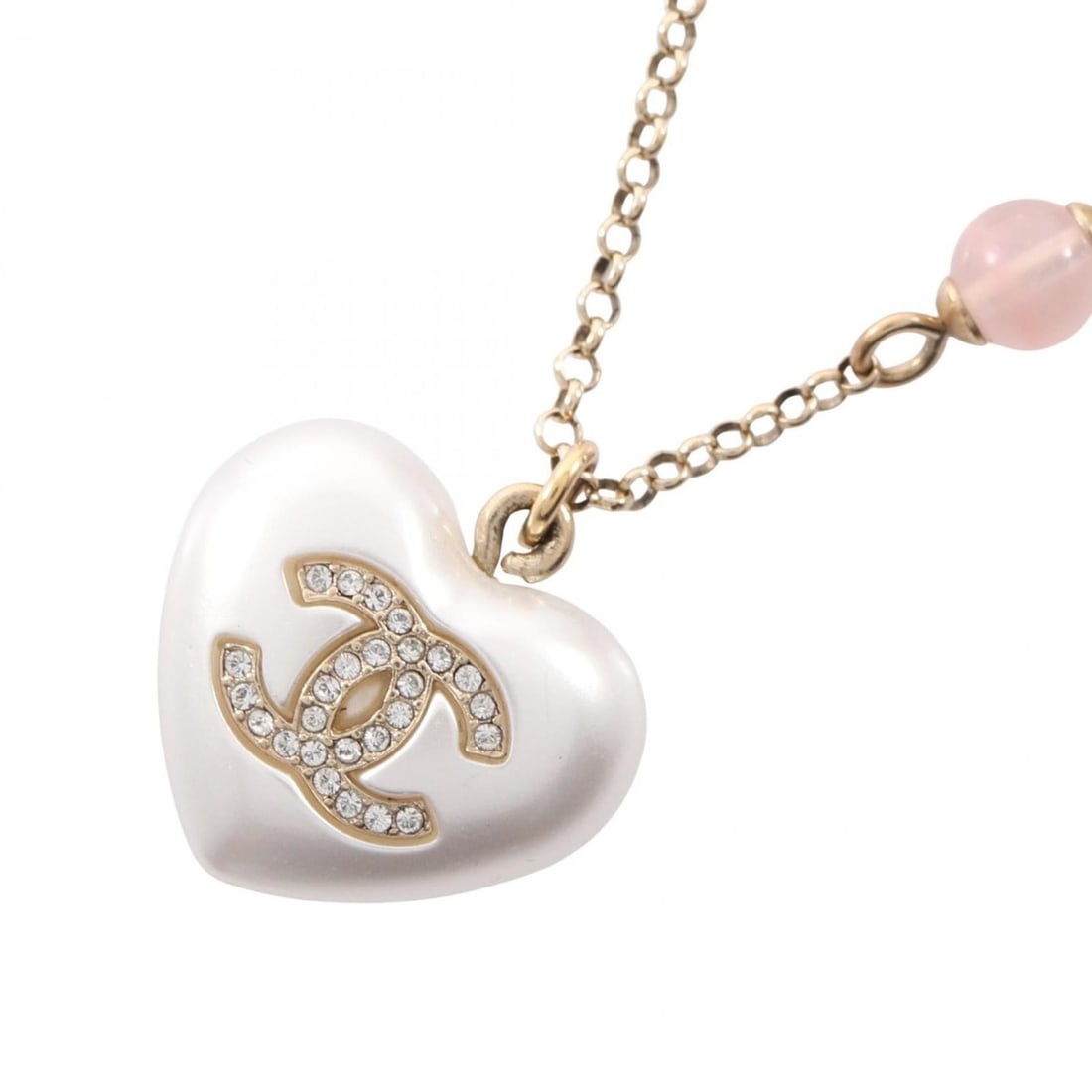 Chanel Coco Mark Heart Necklace, Gold Plated (GP), Faux Pearl, Rhinestone, Women's, Gold, Pink,: --- Catalog ---Category: SizeNeck Circumference: 41 cm - 59 cm / 16.14'' - 23.22''Category: DesignColor: Pink, WhiteGender: WomenMaterial: Gold platingNecklace Type: NecklaceCategory: GeneralBrand: Ch