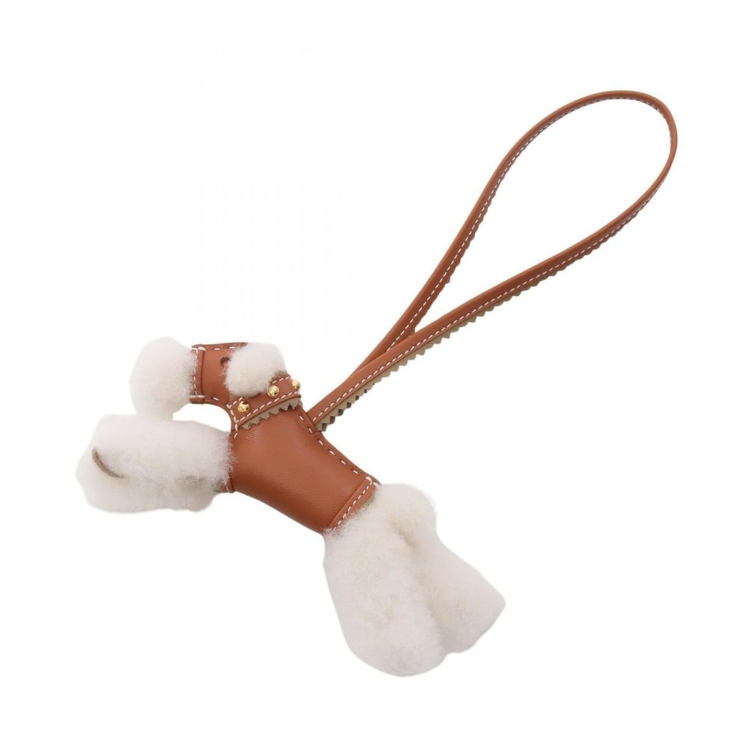 Hermes Buddy Charm Stud Gold Accessory Sheepskin Agneau Milo Women's Brown/White (1 of 8)