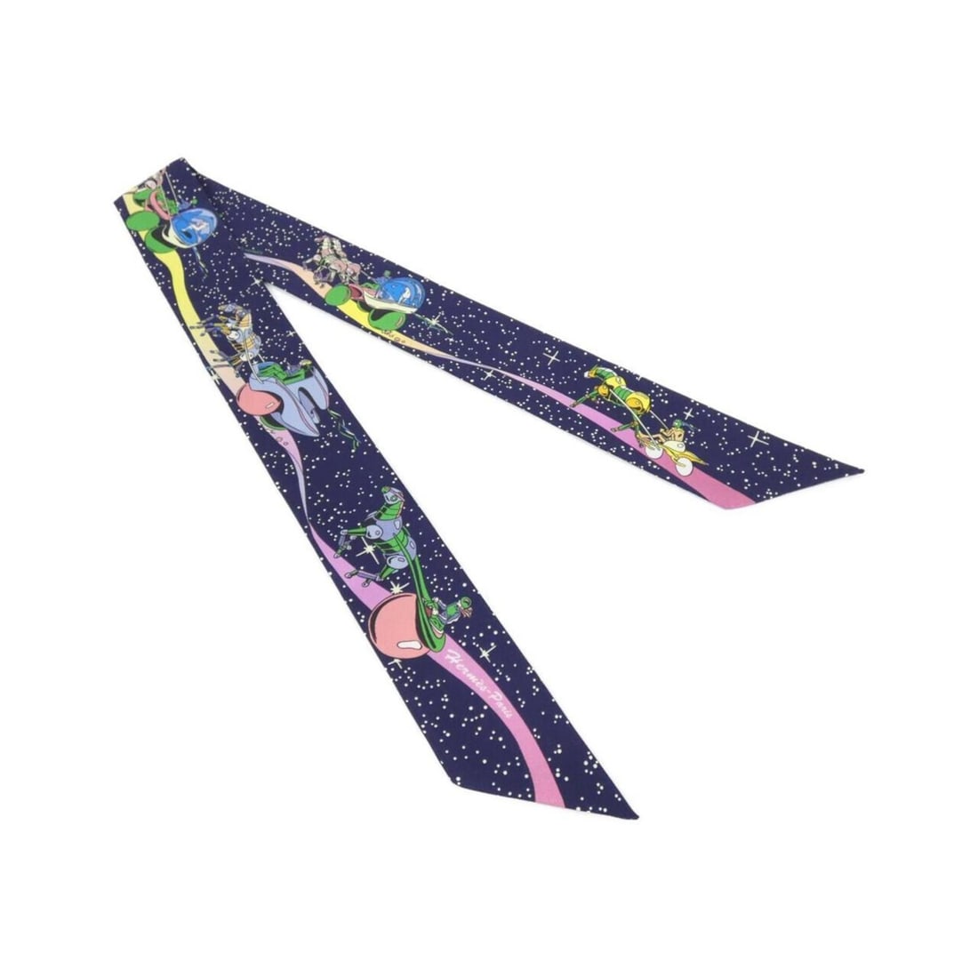 Hermes Space Derby Twilly 063573S Scarf Muffler: --- Catalog ---Category: SizeSize (LxW): 5cm x 86cm / 1.96'' x 33.85''Category: DesignType: ScarfColor: Blue, Multi-colorGender: WomenMaterial: Silk Category: GeneralMPN: 063573SBrand: Hermes--- Item
