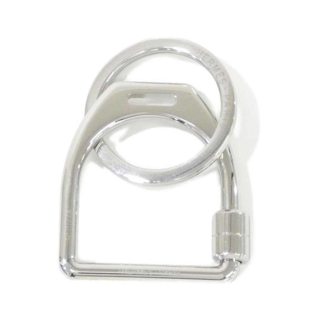 Hermes Etrier 077215FJ Keyring: --- Catalog ---Category: DesignType: KeyringColor: SilverGender: Men,WomenMaterial: Stainless steelCategory: GeneralMPN: 077215FJBrand: Hermes--- Item List ---Section: ConditionRanking: Rank A Used -