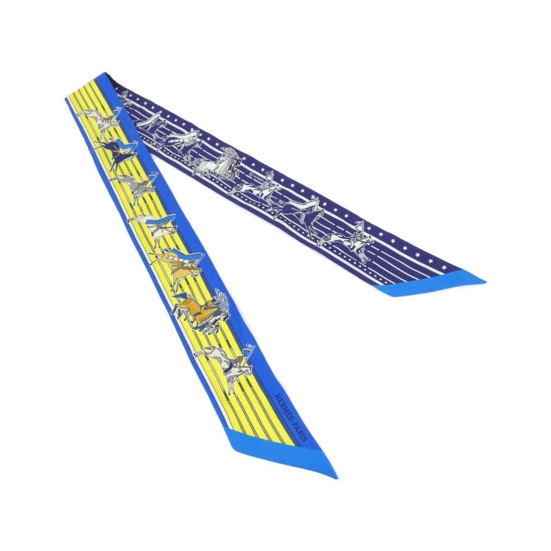 Hermes PANI LA SHAR PAWNEE Twilly 063587S Scarf Muffler: --- Catalog ---Category: SizeSize (LxW): 5cm x 86cm / 1.96'' x 33.85''Category: DesignType: ScarfColor: BlueGender: WomenMaterial: Silk Category: GeneralMPN: 063587SBrand: Hermes--- Item List