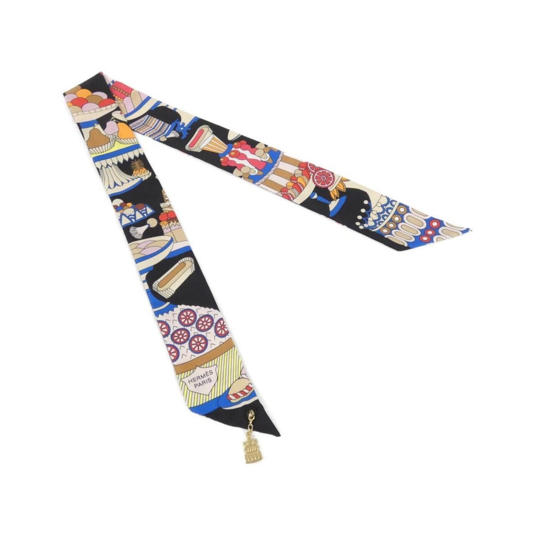 Hermes LA PATISSERIE FRANCAISE Twilly Charm 853336S Scarf Muffler: --- Catalog ---Category: SizeSize (LxW): 5cm x 86cm / 1.96'' x 33.85''Category: DesignType: ScarfColor: Black, Blue, WhiteGender: WomenMaterial: Silk Category: GeneralMPN: 853336SBrand: Hermes---