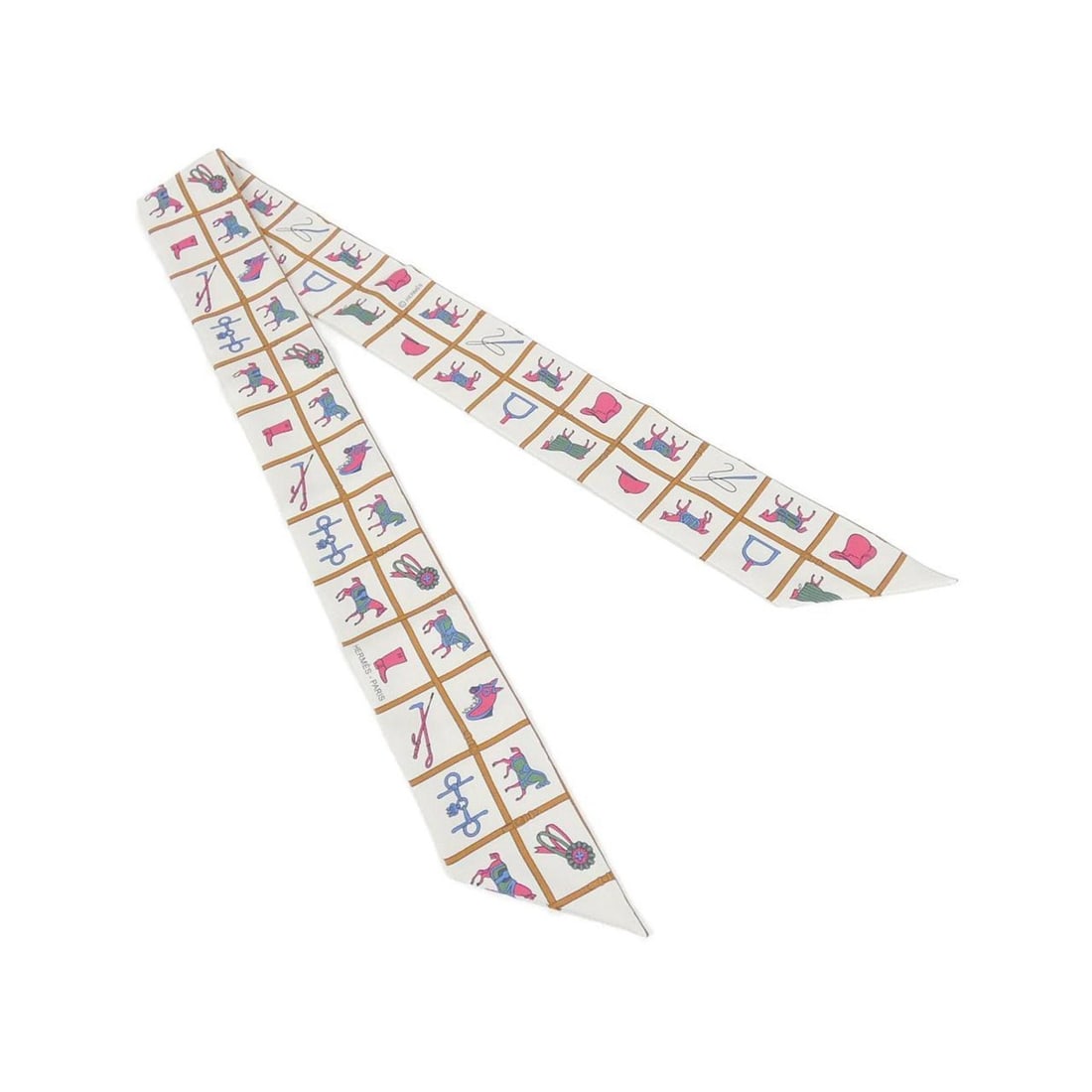 Hermes COUVERTURES ET TENUES Twilly 061356S Scarf Muffler: --- Catalog ---Category: SizeSize (LxW): 5cm x 86cm / 1.96'' x 33.85''Category: DesignType: ScarfColor: Cream, WhiteGender: WomenMaterial: Silk Category: GeneralMPN: 061356SBrand: Hermes--- Item List