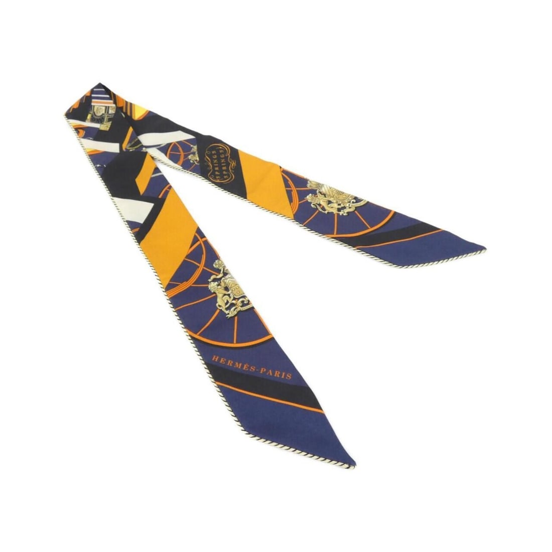 Hermes Springs Twilly Baguette 853932S Scarf Muffler: --- Catalog ---Category: SizeSize (LxW): 5cm x 86cm / 1.96'' x 33.85''Category: DesignType: ScarfColor: Black, Blue, Cream, OrangeGender: WomenCategory: GeneralMPN: 853932SBrand: Hermes--- Item List