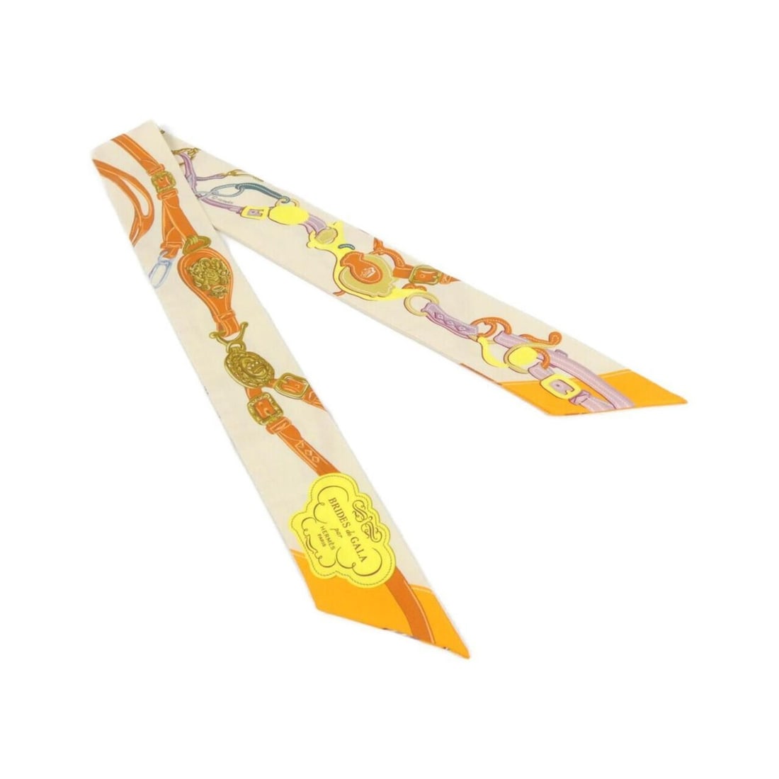 Hermes BRIDES DE GALA APPLIQUE Twilly 063940S Scarf Muffler: --- Catalog ---Category: SizeSize (LxW): 5cm x 86cm / 1.96'' x 33.85''Category: DesignType: ScarfColor: OrangeGender: WomenMaterial: Silk Category: GeneralMPN: 063940SBrand: Hermes--- Item List ---Sec