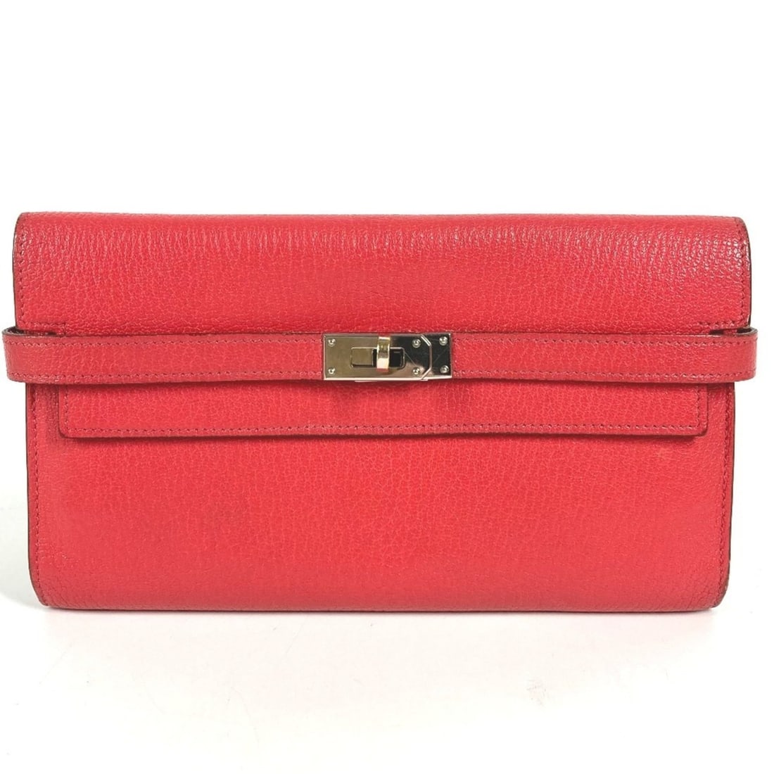 HERMES Kelly Wallet Long Wallet, Chevre Leather, Women's, Red (1 of 16)