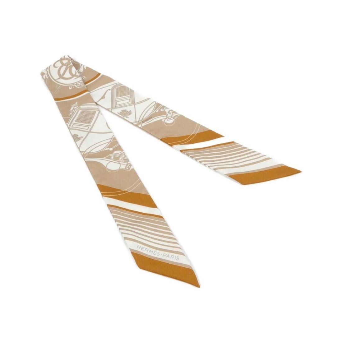 Hermes EX-LIBRIS Twilly 063791S Scarf/Muffler: --- Catalog ---Category: SizeSize (LxW): 86cm x 5cm / 33.85'' x 1.96''Category: DesignType: ScarfColor: Beige, WhiteGender: WomenMaterial: Silk Category: GeneralMPN: 063791SBrand: Hermes--- Item List