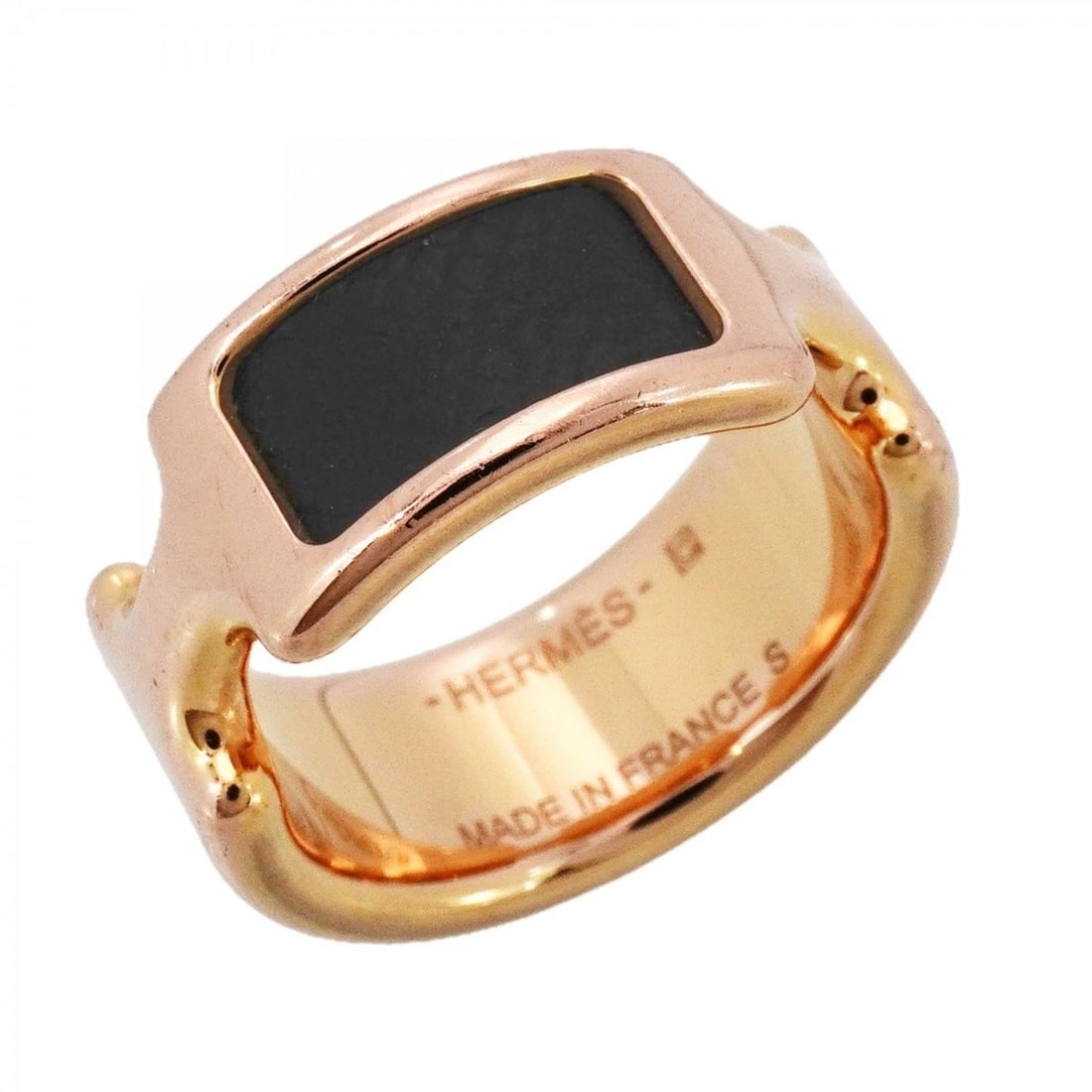 Hermes Olympe Ring, GP Plated Leather, Black and Pink Gold, Size 12.5 (Women's): --- Catalog ---Category: SizeJP Size: 12.5US Size: 6.5Category: DesignType: Band ringColor: Black, Pink goldGender: WomenMaterial: Gold plating, LeatherCategory: GeneralBrand: Hermes--- Item List ---S