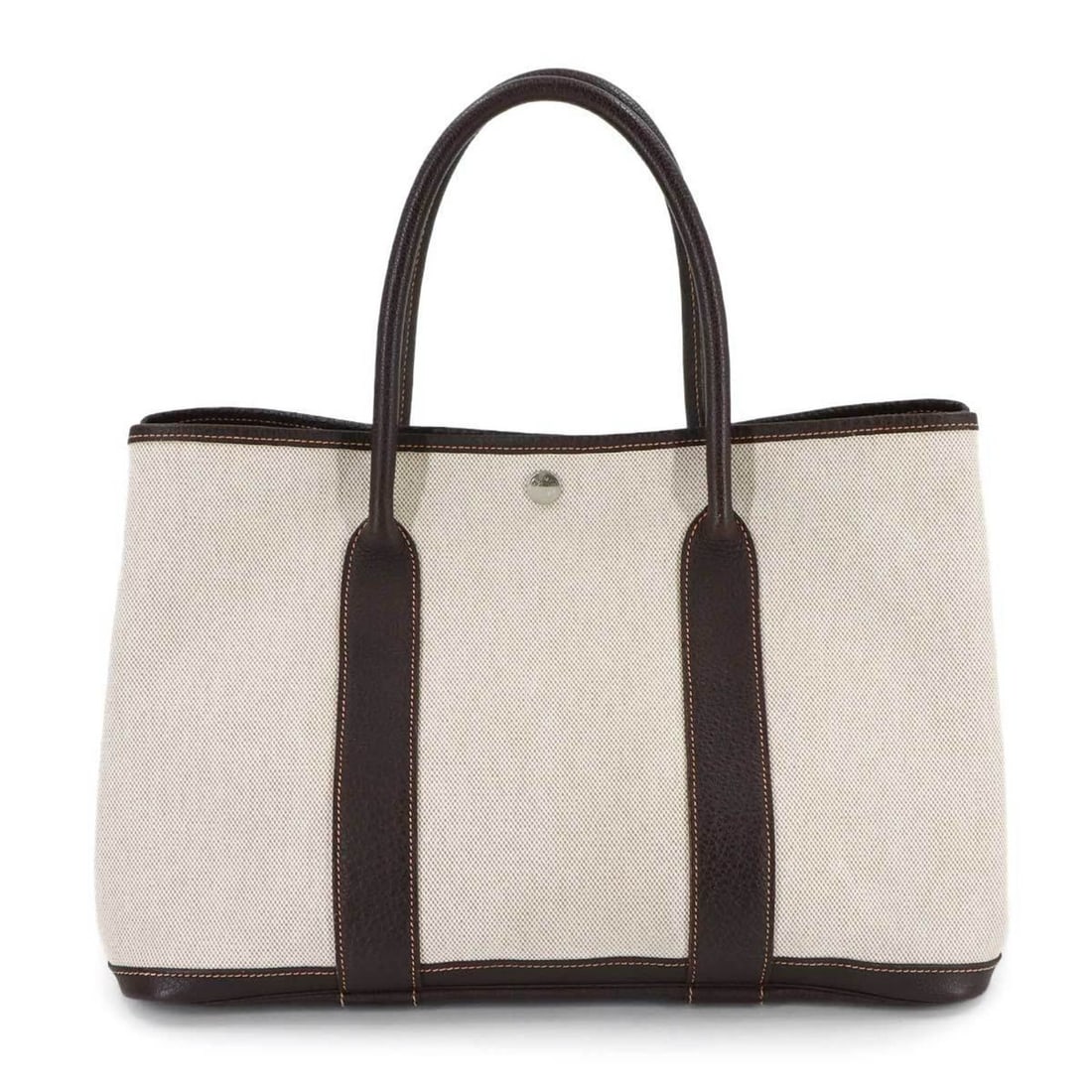 Hermes Garden 36 PM Tote Handbag, Toile H Leather, Natural Marron, ?H Stamp, Silver Hardware,: --- Catalog ---Category: SizeSize (HxWxD): 24.5cm x 36cm x 18cm / 9.64'' x 14.17'' x 7.08''Category: DesignType: Handbag, Tote bagColor: Marron, NaturalGender: WomenMaterial: Toile H , Leather