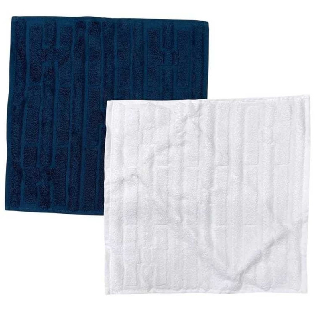 Hermes towel set of two, Carre towels, Stairs design, ec-25085, navy and white, unused, 100% cotton,: --- Catalog ---Category: SizeSize (LxW): 31cm x 32cm / 12.2'' x 12.59''Category: DesignType: HandkerchiefColor: Navy, WhiteGender: Men,WomenMaterial: Cotton Category: GeneralBrand: Hermes--- Item List