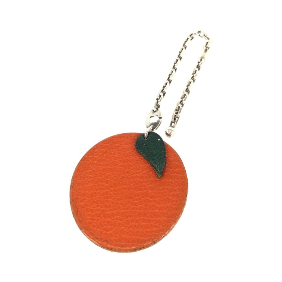 HERMES Fruit Charm, Orange and Green, Silver Hardware, Leather Accessory, Bag Women's: --- Catalog ---Category: SizeSize (HxWxD): 45.00mm x 50.00mm / 1.77'' x 1.97''Category: DesignType: Handbag charmColor: Green, OrangeGender: WomenMaterial: LeatherCategory: GeneralBrand: HermesCountry