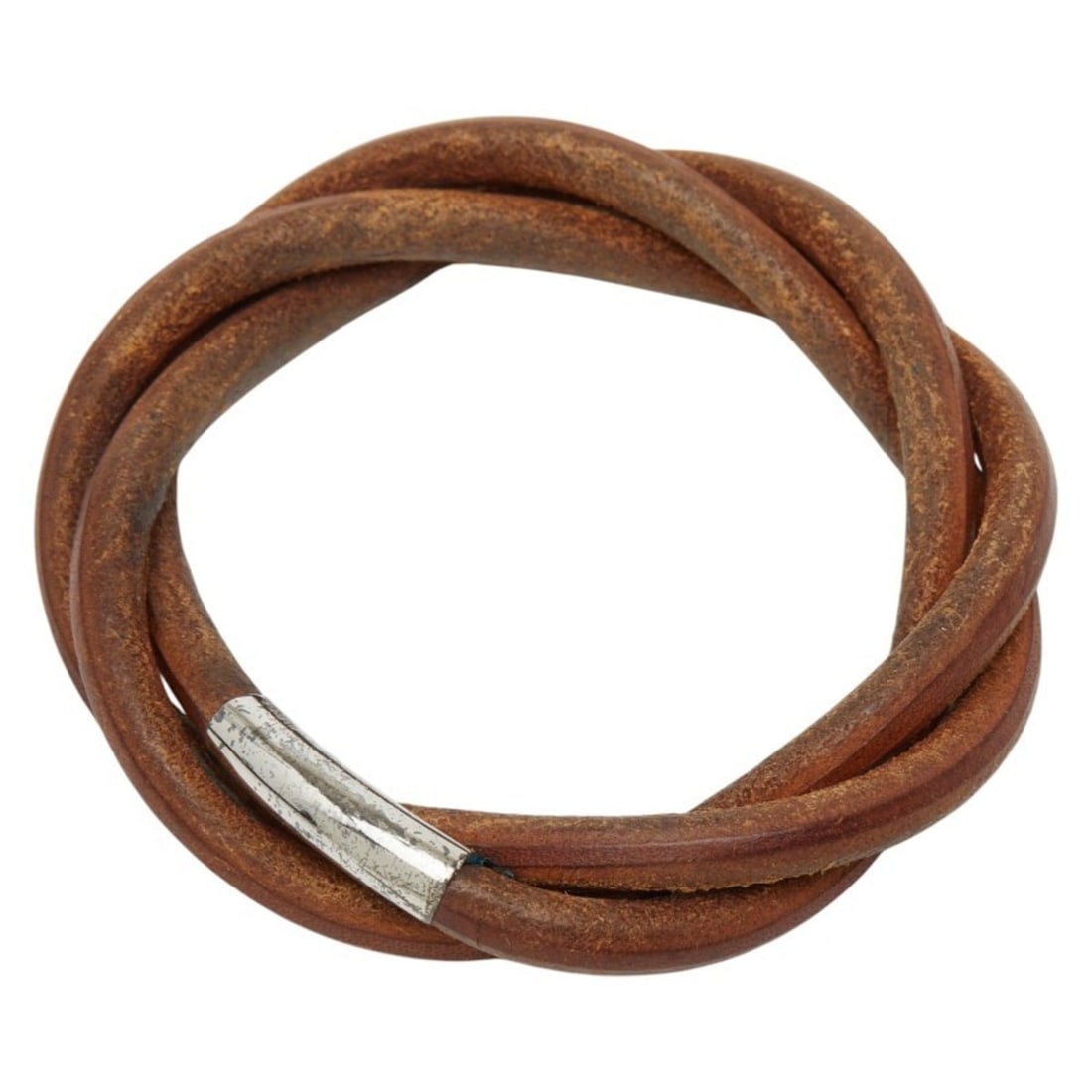 Hermes Tornado Bracelet, Brown Silver Leather Metal Women's HERMES (1 of 6)