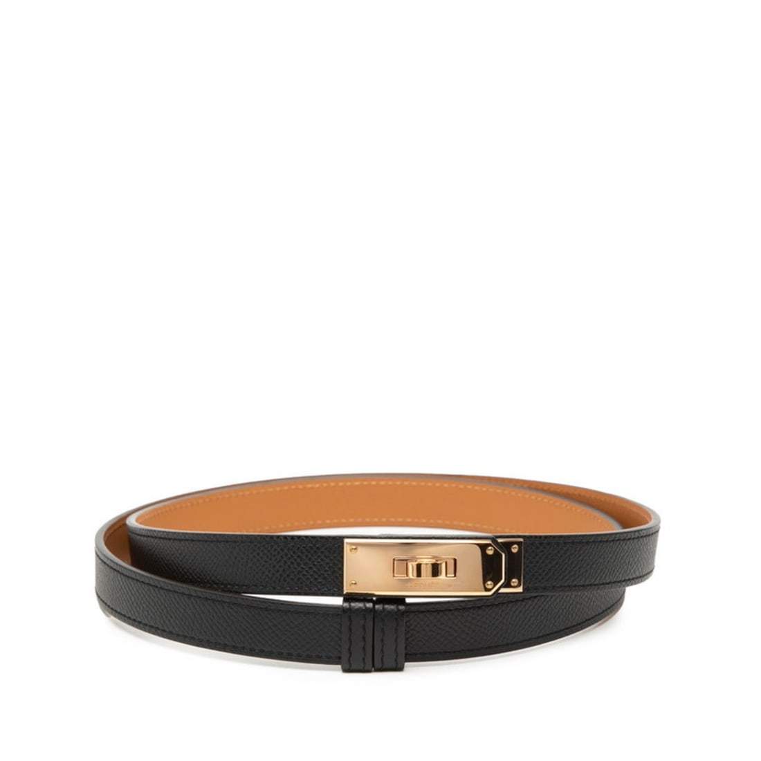 Hermes Kelly 18 Belt, Black and Rose Gold, Veau Epsom Leather, Women's: --- Catalog ---Category: SizeWidth: 1.8cm / 0.7''Length: 106cm / 41.73''Category: DesignType: Standard beltColor: BlackGender: WomenLeather/Fur Type: Epsom leatherMaterial (Strap): Leather Category: G