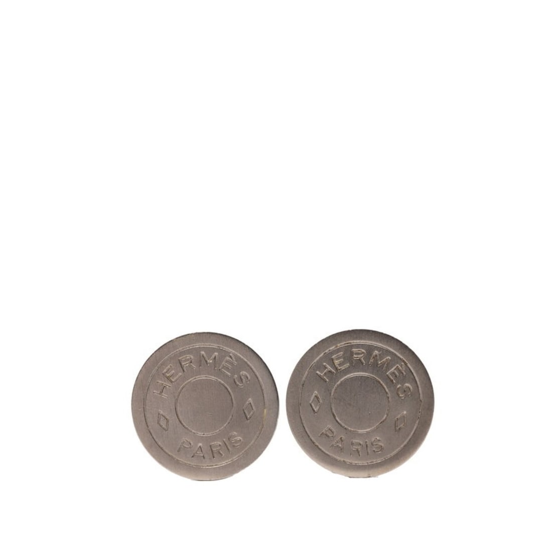Hermes Sellier Earrings, Silver Metal, Women's: --- Catalog ---Category: SizeSize (HxWxD): 19.90mm x 19.90mm / 0.78'' x 0.78''Category: DesignType: Clip earringsColor: SilverGender: WomenMaterial: MetalCategory: GeneralBrand: Hermes--- Item List --