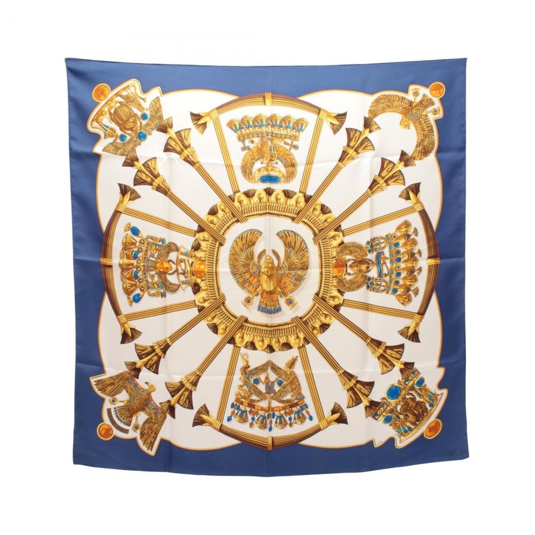 Hermes Carre 90 Caty Scarf/Muffler, Silk, Women's, Blue, White, Gold: --- Catalog ---Category: SizeSize (LxW): 89cm x 89cm / 35.03'' x 35.03''Category: DesignType: ScarfColor: Blue, Gold, WhiteGender: WomenMaterial: Silk Category: GeneralBrand: Hermes--- Item List