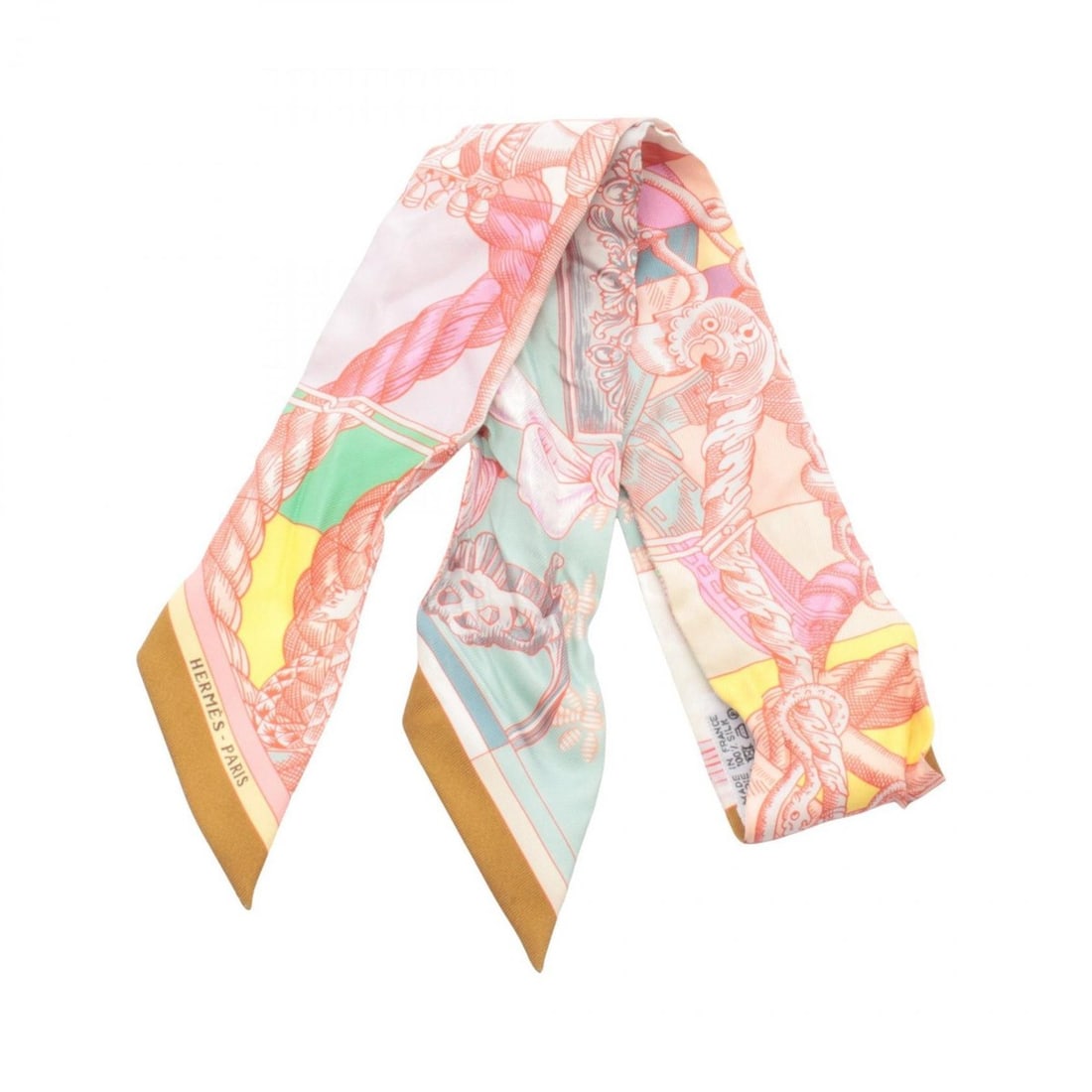 Hermes Twilly Cavalleria d'Etriers Scarf Muffler Clothing Silk Women's Ivory Multicolor: --- Catalog ---Category: SizeSize (LxW): 85cm x 5cm / 33.46'' x 1.96''Category: DesignType: ScarfColor: Ivory, Multi-colorGender: WomenMaterial: Silk Category: GeneralBrand: Hermes--- Item List