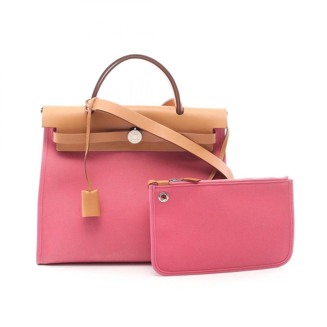 Hermes Herbag Zip PM Handbag, Canvas Leather Toile Officier Vache Hunter, Women's, Pink/Brown: --- Catalog ---Category: SizeSize (HxWxD): 24cm x 31cm x 10cm / 9.44'' x 12.2'' x 3.93''Category: DesignType: HandbagColor: Brown, PinkGender: WomenMaterial: Canvas , Toile officier , Vache leather ,