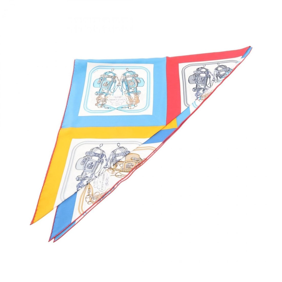 Hermes Triangle Géant Brides de Gala Scarf/Muffler, Silk, Women's, Blue, Yellow, Red: --- Catalog ---Category: SizeSize (LxW): 2m x 1.03m / 78.74'' x 40.55''Category: DesignType: ScarfColor: Blue, Red color, YellowGender: WomenMaterial: Silk Category: GeneralBrand: Hermes--- Item List