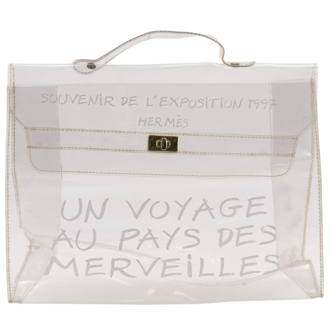 Hermes Kelly Vinyl Handbag, Clear Vinyl, A4 Size, Turn-Lock, Plastics Kelly, Women's: --- Catalog ---Category: SizeWeight: 420g / 14.81oz.Handle Drop: 4.50cm / 1.77''Size (HxWxD): 28cm x 40cm x 11cm / 11.02'' x 15.74'' x 4.33''Category: DesignType: HandbagColor: ClearGender: WomenClosu