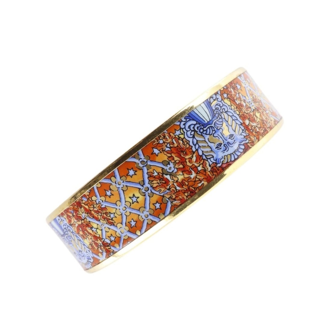 Hermes HERMES EmailGM Bangle, Cloisonné Enamel, Lion Design, Gold Plated, Orange, Approx. 35.1g,: --- Catalog ---Category: SizeTotal Length: 19cm / 7.48''Category: DesignType: BangleColor: OrangeGender: WomenMaterial: Gold platingCategory: GeneralBrand: Hermes--- Item List ---Section: ConditionRan