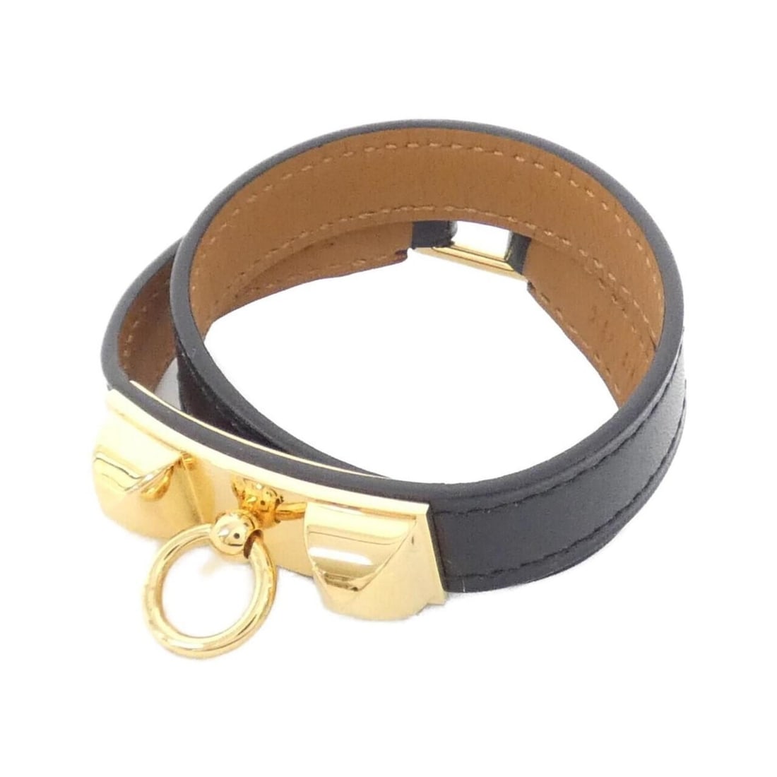 Hermes Hermès Rivale Double Tour 064644CC Bracelet: --- Catalog ---Category: SizeLength: 31.5cm / 12.4''Category: DesignType: Charm braceletColor: Black, GoldGender: Women,MenMaterial: Swift leatherCategory: GeneralMPN: 064644CCBrand: Hermes--- Item