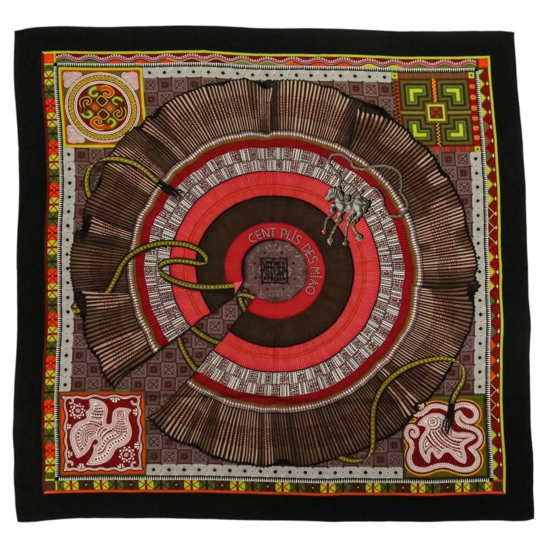 HERMES CENT PLIS DES MIAO Carre Geant 140 Cashmere Silk Large Shawl Stole Black Red Women's: --- Catalog ---Category: SizeSize (LxW): 1.33m x 1.33m / 52.36'' x 52.36''Category: DesignType: StoleColor: Black, Red colorGender: WomenCategory: GeneralBrand: Hermes--- Item List ---Section: