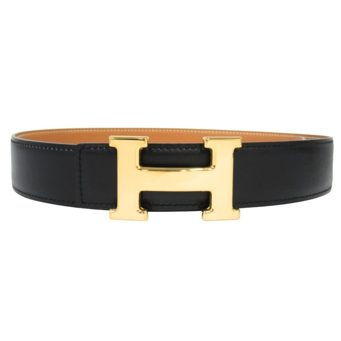 HERMES H-buckle reversible belt, box calf leather, ?B stamp, made in 1998, size 70cm, black/beige,: --- Catalog ---Category: SizeWidth: 3.2cm / 1.25''Length: 67.5cm - 72.5cm / 26.57'' - 28.54''Buckle Size: 3.8cm / 1.49''Category: DesignType: Standard beltColor: Black, BrownGender: MenLeather/Fur