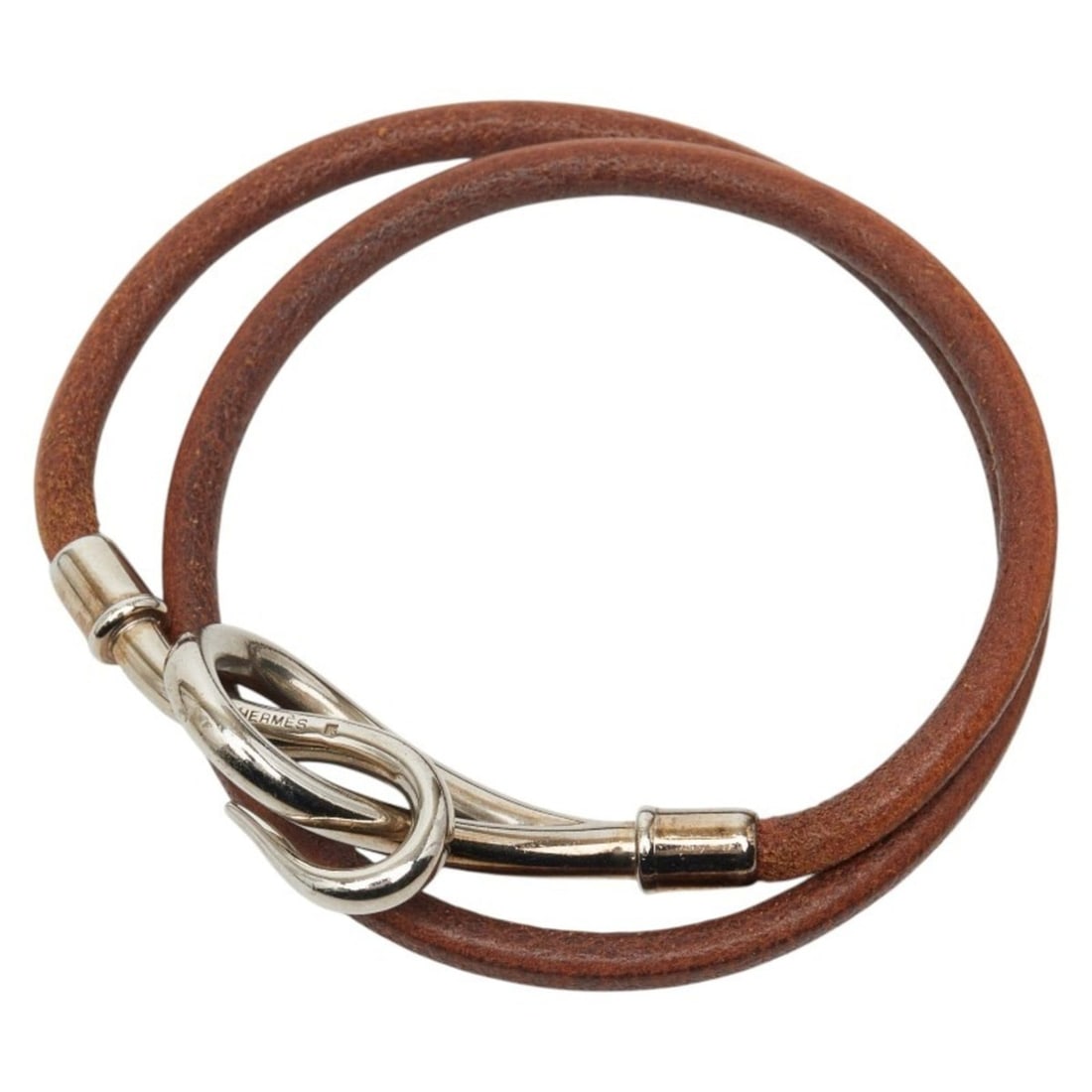 Hermes Jumbo Bracelet Choker, Silver and Brown Metal Leather, Women's HERMES (1 of 7)