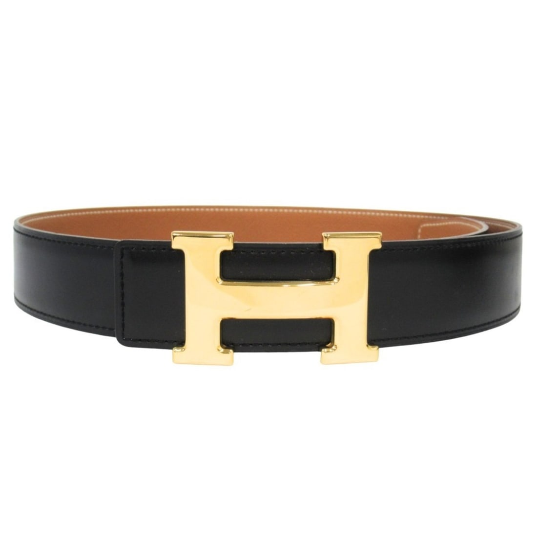 HERMES Hermes H-buckle reversible belt, box calf and togo leather, vintage, ?A stamp, made in: --- Catalog ---Category: PackNumber in Pack: 2Category: SizeWidth: 3.2cm / 1.25''Category: DesignType: Standard beltColor: Black, BrownGender: MenSeason: VintageCategory: GeneralLine: KaraBrand:
