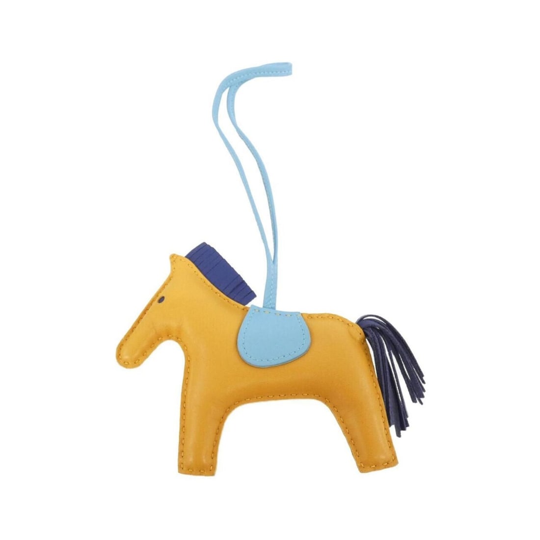 Hermes Rodeo Accessory Bag Charm MM 064930CA: --- Catalog ---Category: SizeChain Length: 370.00mm / 14.57''Size (HxWxD): 105.00mm x 130.00mm / 4.13'' x 5.12''Category: DesignType: Handbag charmColor: Blue, Celeste, YellowGender: Women,MenMaterial