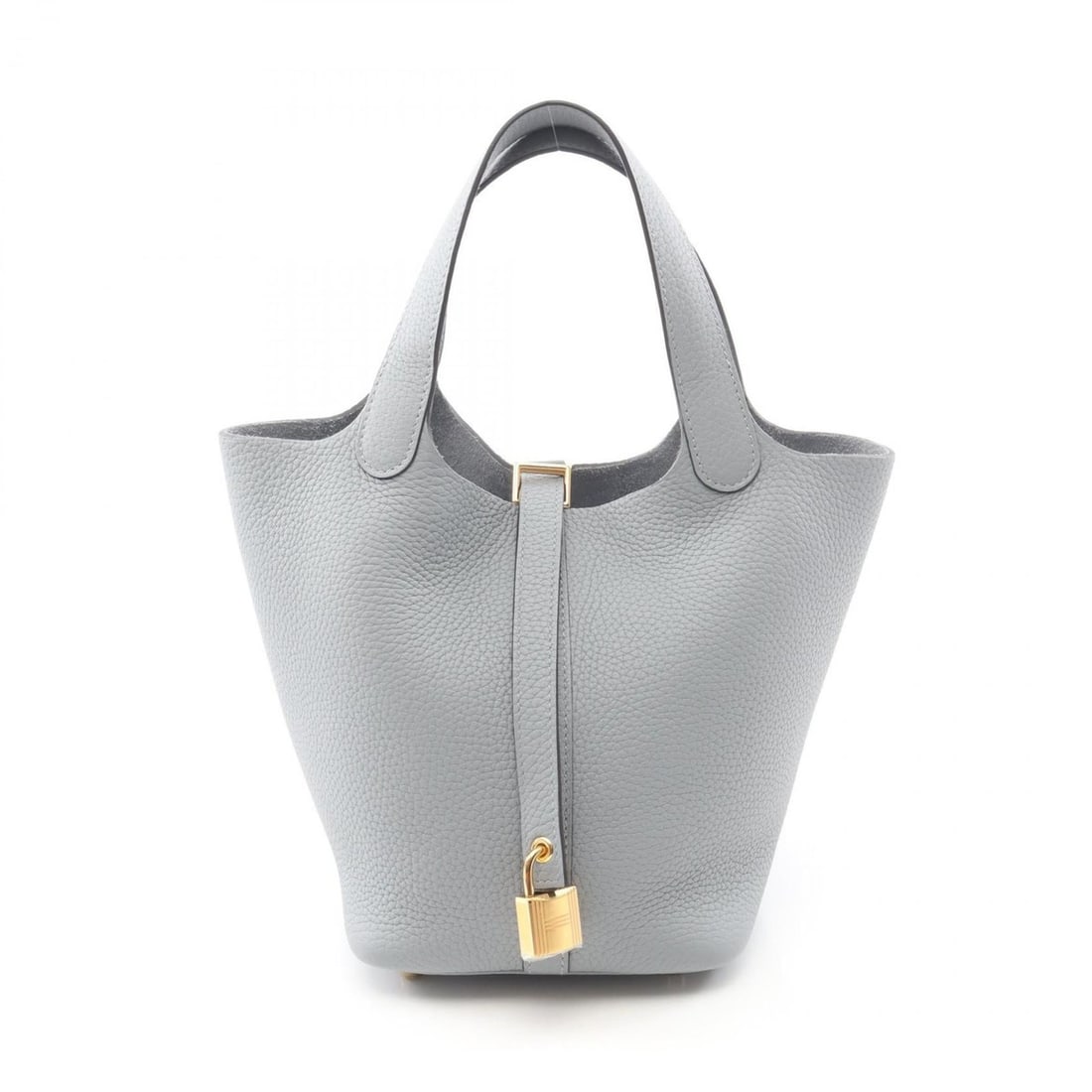 Hermes Picotin Lock PM handbag, leather, Taurillon Clemence women's, gray/gris tin.: --- Catalog ---Category: SizeSize (HxWxD): 18.5cm x 19cm x 13.5cm / 7.28'' x 7.48'' x 5.31''Handle Length: 31cm / 12.2''Category: DesignType: HandbagColor: GrayGender: WomenMaterial: Taurillon clemenc