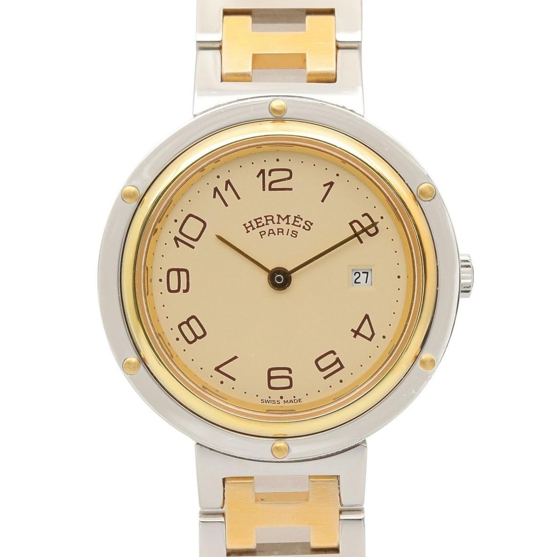 Hermes Clipper Combination Watch, Gold Plated Stainless Steel, Boys' Size, Ivory, CL3.440 (1 of 15)