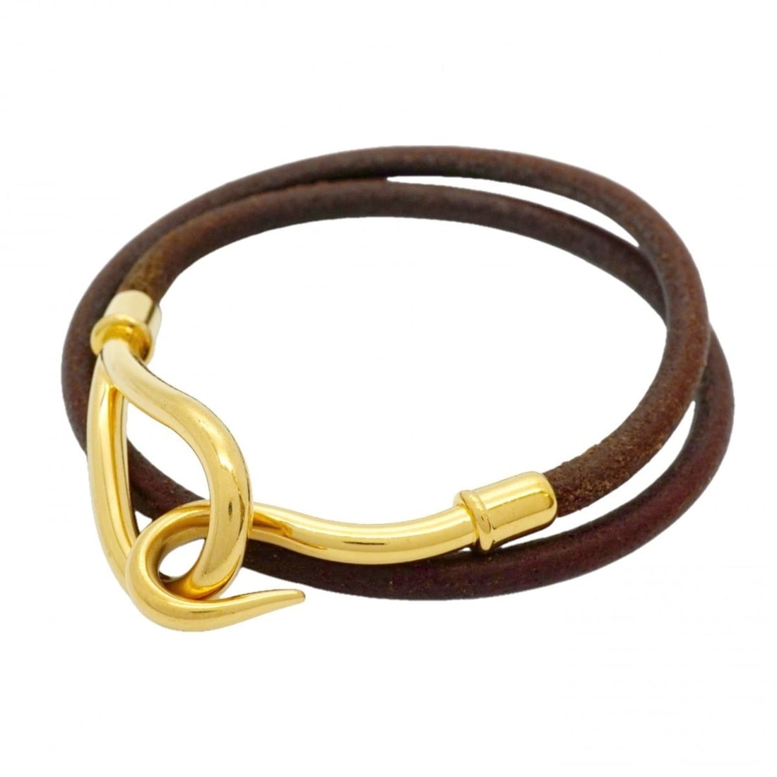 Hermes Jumbo Hook Bracelet, GP Plated Leather, Gold Brown, Women's, P2379739: --- Catalog ---Category: SizeLength: 17cm / 6.69''Category: DesignType: Charm braceletColor: Brown, GoldGender: WomenMaterial: Gold plating, LeatherCategory: GeneralBrand: Hermes--- Item List ---Secti