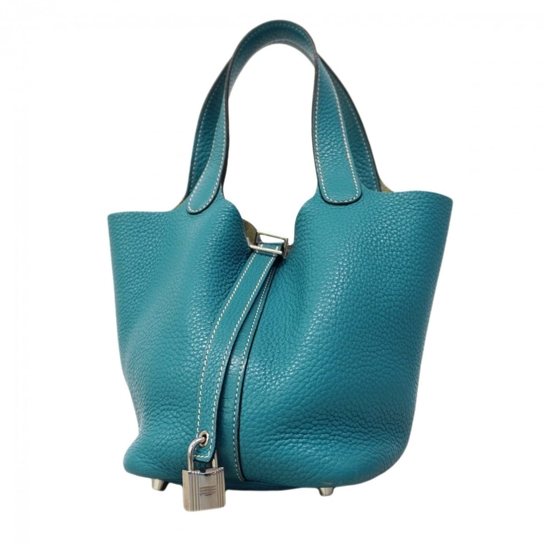 Hermes Picotin Lock PM handbag, Taurillon Clemence leather, Blue Jean, ?P stamp, women's.: --- Catalog ---Category: SizeSize (HxWxD): 18.5cm x 19cm x 13.5cm / 7.28'' x 7.48'' x 5.31''Category: DesignType: HandbagColor: Blue jeanGender: WomenMaterial: Taurillon clemence leather Hardware Colo