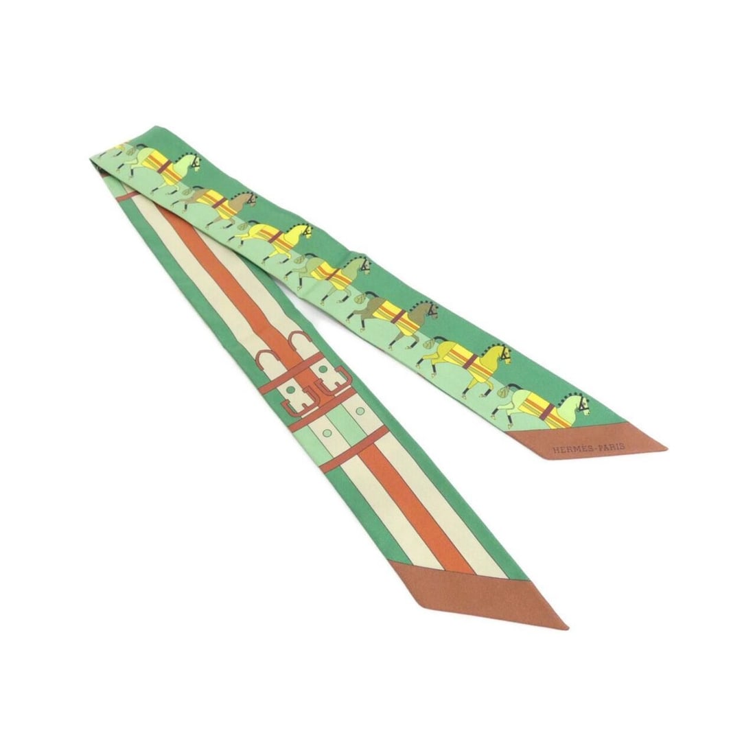 Hermes Twilly 062708S Scarf Muffler: --- Catalog ---Category: SizeSize (LxW): 5cm x 86cm / 1.96'' x 33.85''Category: DesignType: ScarfColor: GreenGender: Men,WomenMaterial: Silk Category: GeneralMPN: 062708SBrand: Hermes--- Item List ---