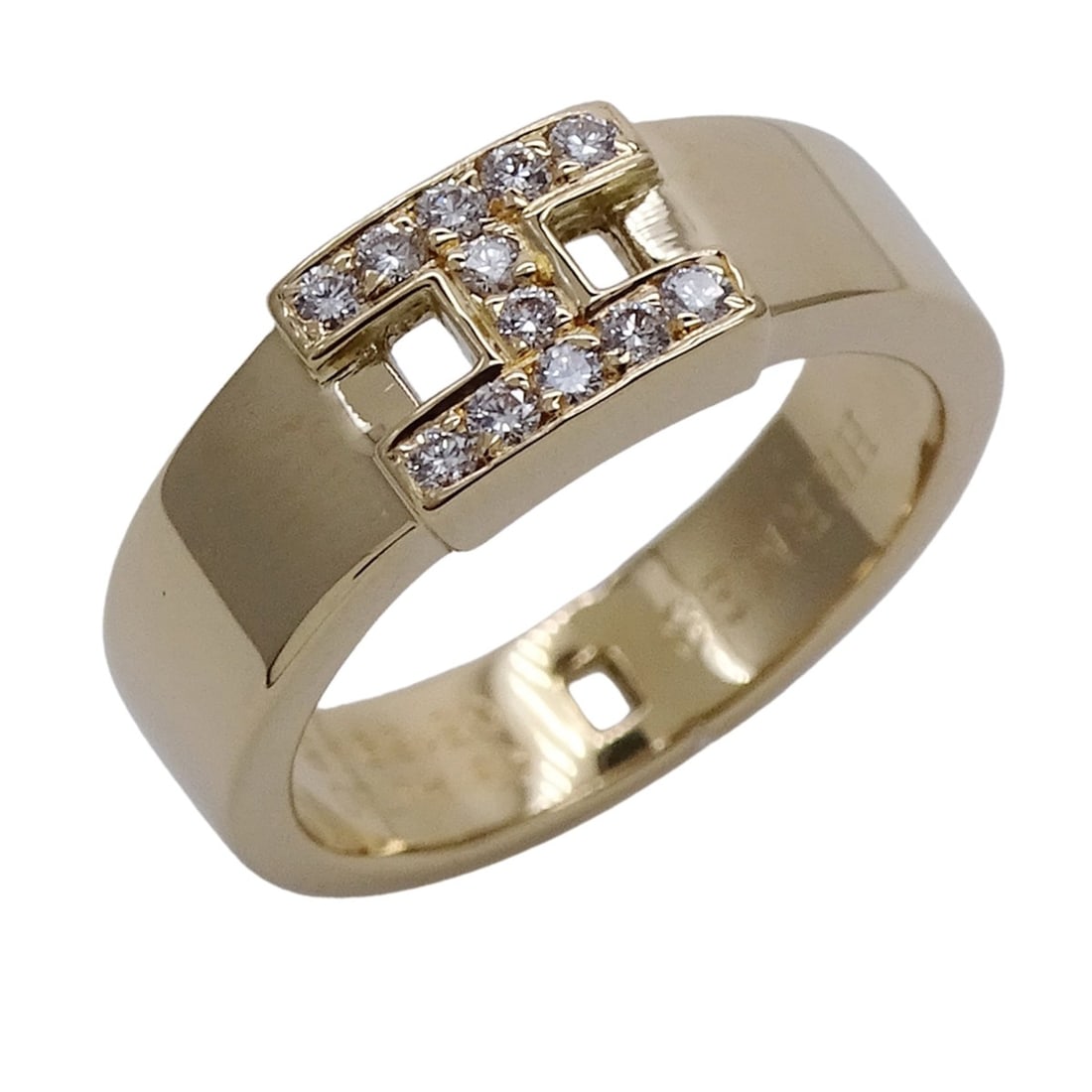 Hermes New Hercules Ring for Women, 750YG Yellow Gold, Diamond, Size #49 (approx.), Polished: --- Catalog ---Category: SizeJP Size: 9.5US Size: 5Category: DesignType: Band ringColor: Yellow goldGender: WomenMaterial: Yellow gold (18K)Category: GeneralBrand: Hermes--- Item List ---Section: Cond